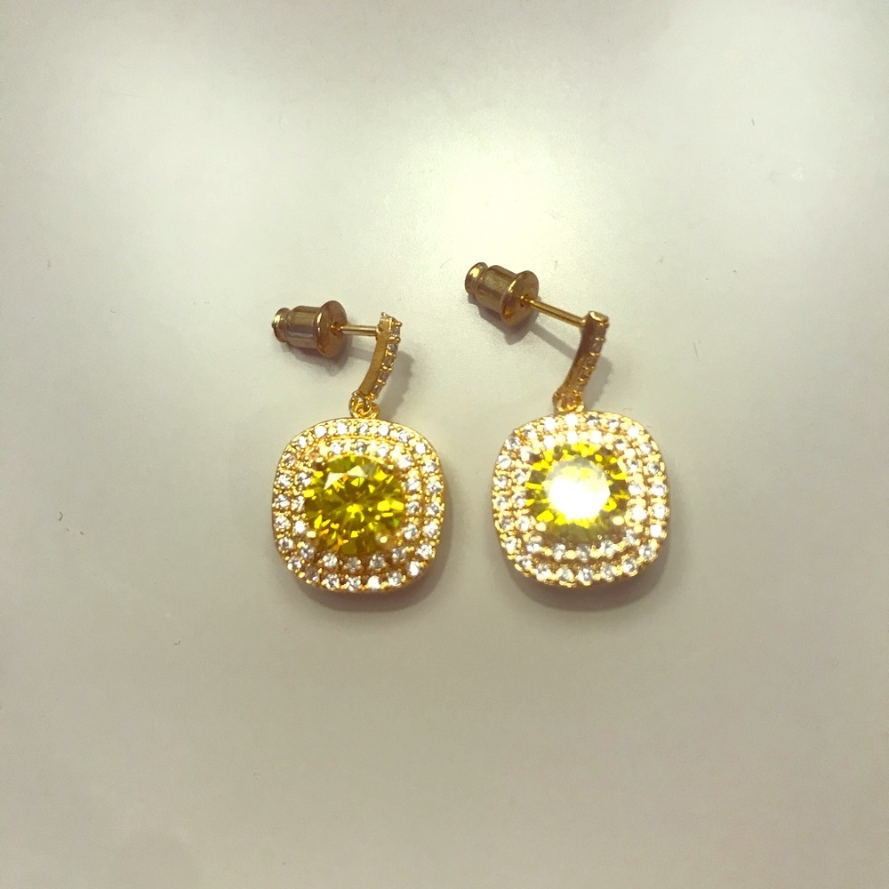 Yellow and White Stone Pave Earrings